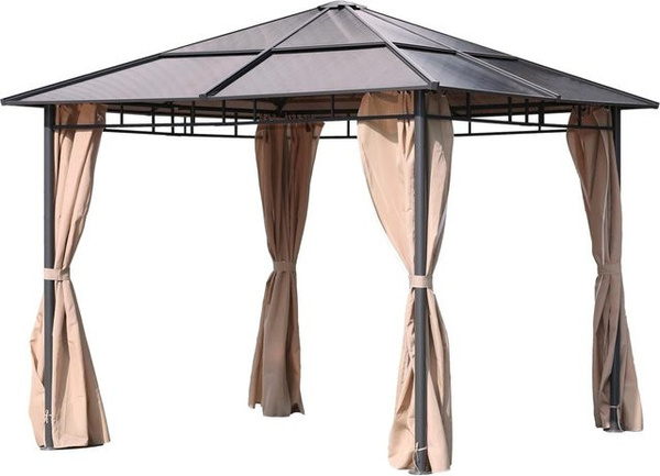 DELUKE Pavillon KIEL Gartenpavillon aus Aluminium und Stahl mit Polyester-Dach und Seitenteilen in Grau, B: 295 cm, T: 275 cm, H: 250 cm
