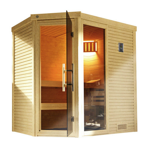 Weka Massivholzsauna Cubilis BioS aus Fichte mit 7,5 kW Heizleistung, Farbe: braun, B/H/T: 198 x 205 x 148 cm - Bild 3