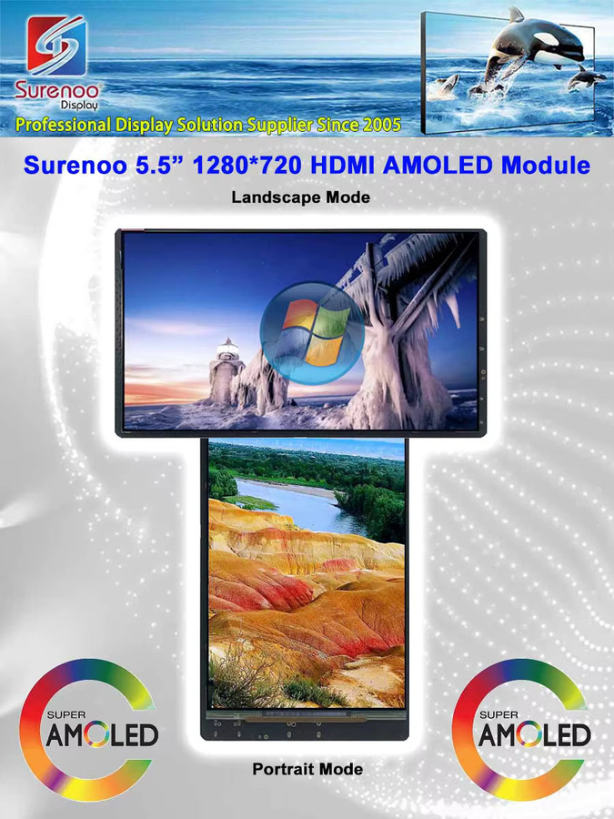 SURENOO 5,5 Zoll AMOLED LCD Modul Display mit 1280 x 720 HD Auflösung, HDMI-kompatibel, Schwarz, für Windows PC, Laptop und Raspberry Pi - Bild 3