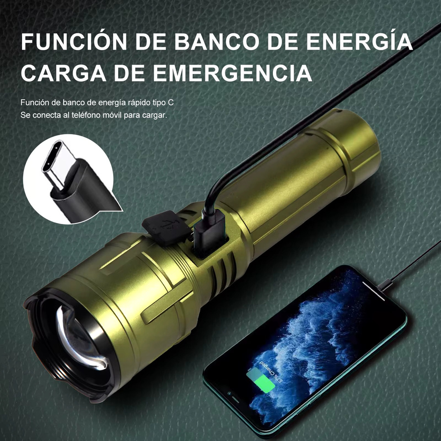 Shan Bao Green Outdoor Taschenlampe mit Multimode-Zoom und wiederaufladbarem 3000 mAh Akku - Bild 2