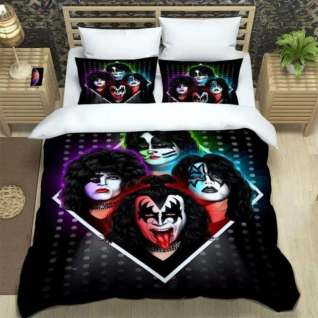 KISS Band Bettwäsche-Set mit 3D-Druck, Bettbezug und Kissenbezüge, Schwarz, B/H: 240 x 220 cm - Bild 1