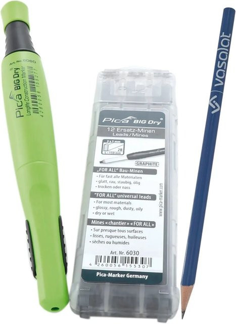 vasalat Pica Big Dry Zimmermannsbleistift-Set mit 12 Ersatzminen Graphit 2B - Bild 1