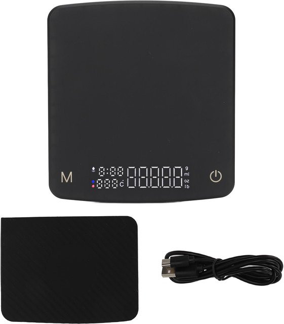 KONNWEI Digitale Tropfkaffeewaage mit Timer und Display, wiederaufladbare Küchenwaage für Lebensmittel, Schwarz, Kapazität: 2 kg, Genauigkeit: 0,1 g - Bild 1