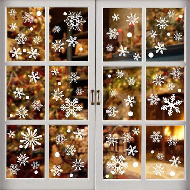 Weiße Schneeflocken-Fensteraufkleber von joy-enlife als Weihnachtsdekoration für Fenster und Wände zur Neujahrsfeier - Bild 1