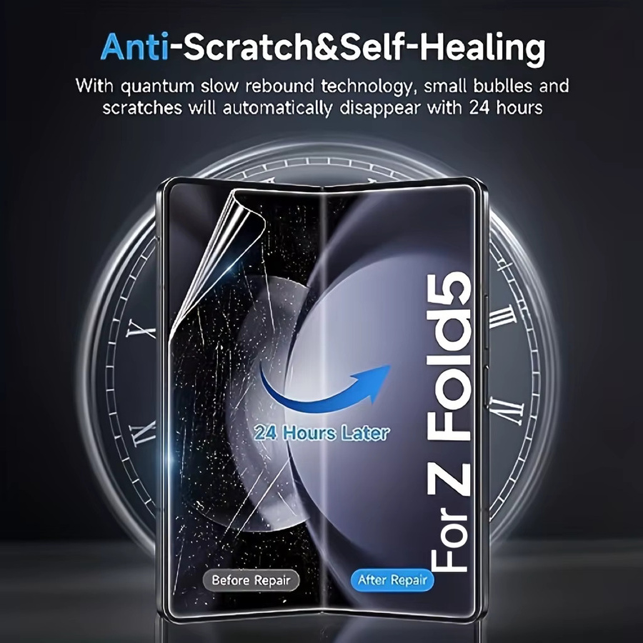 Vieruodis 6-in-1 Schutzset für Samsung Galaxy Z Fold 7 6 5 4 3 mit Hydrogelfolie und gehärtetem Glas für Vorderseite und Kameraobjektiv, transparent - Bild 3