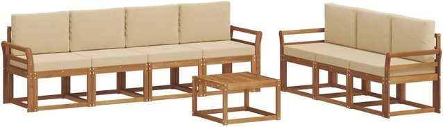 vidaXL Outdoor-Sofagarnitur 8-teilig aus Akazienholz mit Kissen in Natur und Beige - Bild 1