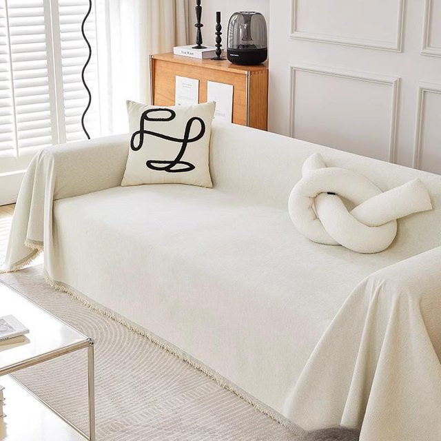 Moderner Chenille Sofaüberwurf in Weiß, universelle Sofakissenbezug für das Wohnzimmer, B/B: 180 x 130 cm - Bild 1