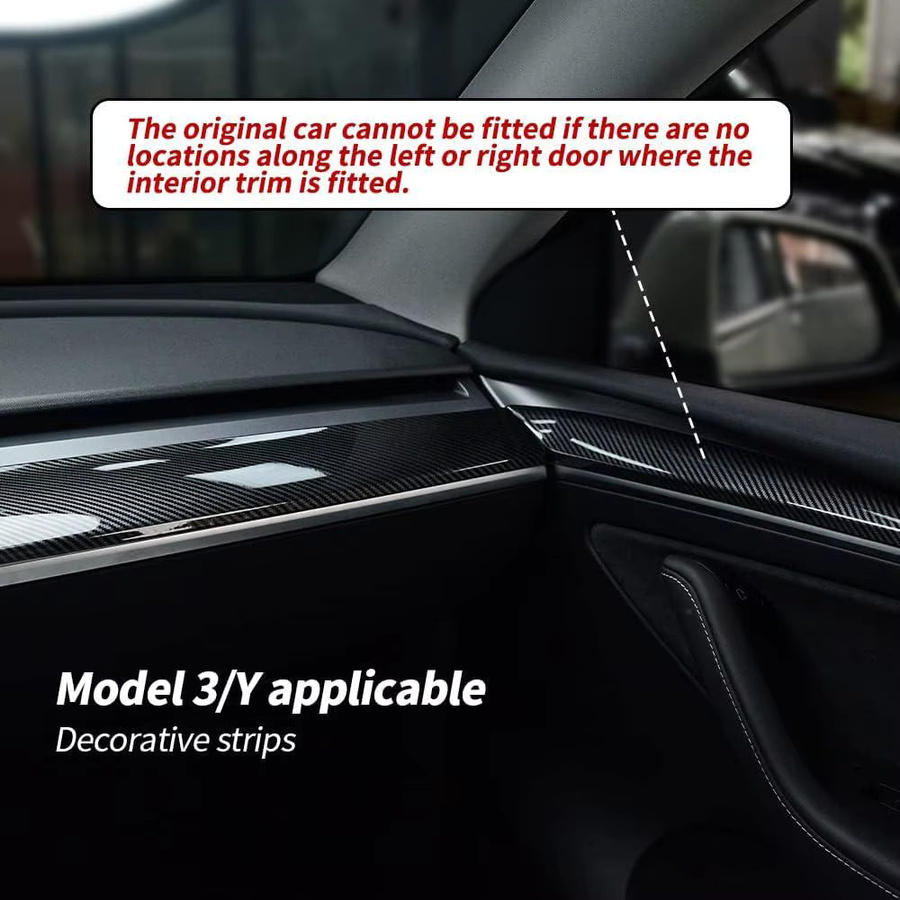 XVIP Tür-Seitenverkleidungsstreifen und Armaturenbrett-Abdeckung für Tesla Model 3 und Model Y 2021–2023 in Schwarz - Bild 2
