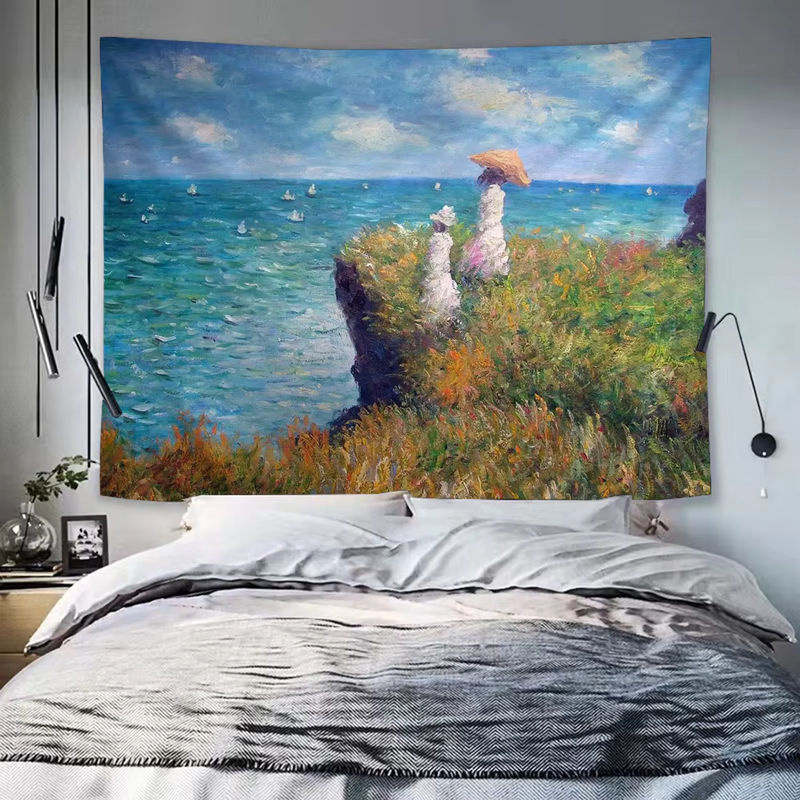 Potdemiel Wandteppich im Claude Monet Stil mit floralem Boho-Design, mehrfarbig, Textil Wandbehang für dein Wohnheim oder Zuhause - Bild 2