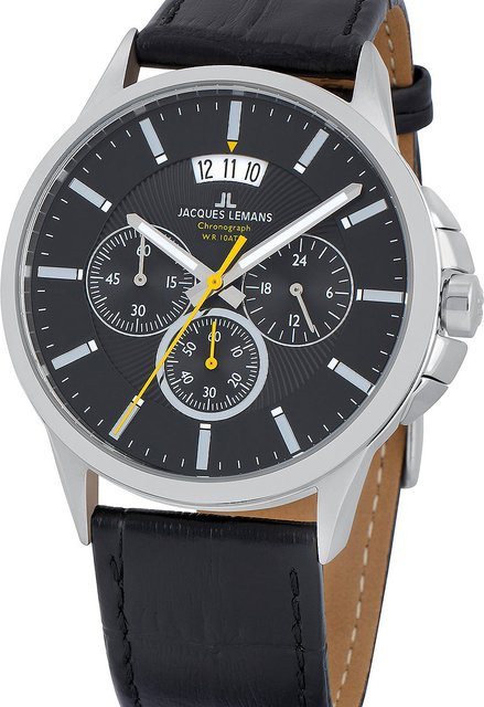 Jacques Lemans Chronograph, Quarz, Edelstahl, Leder, 42 mm, Herren - Bild 1