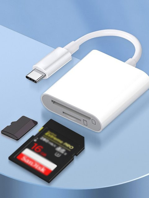 T-WOLF Zwei-in-eins USB-C OTG Kartenleser mit USB 3.0 für SD und TF Karten in Weiß - Bild 1