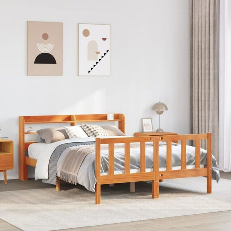 Massivholzbett Vidaxl aus Kiefer mit Kopfteil in Braun, B/T/H: 190 x 120 x 82 cm - Bild 1