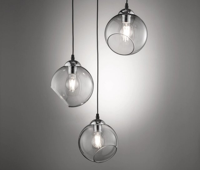 Reality Pendelleuchte Clooney in Chrom und Glas mit 3 Leuchten, moderne runde Design-Pendellampe, Höhe: 150 cm, Durchmesser: 35 cm, E27 - Bild 1