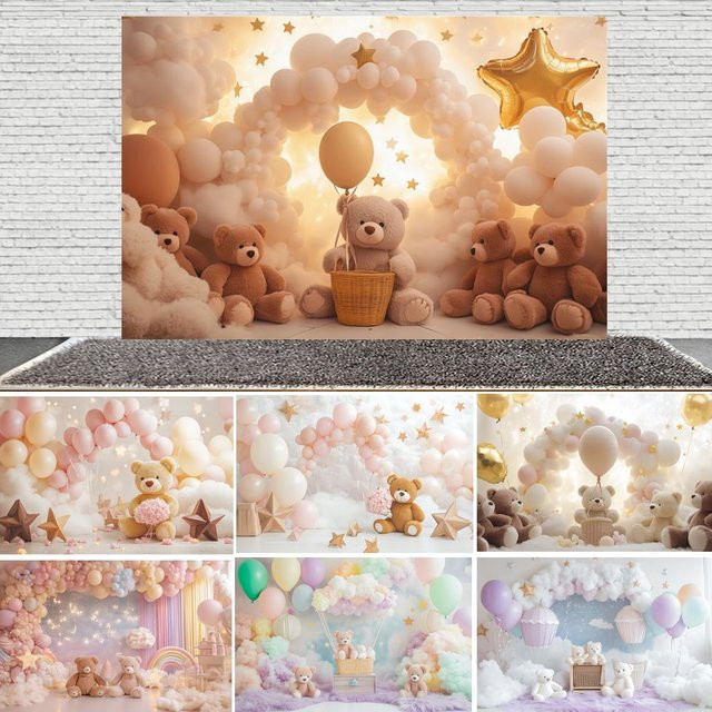 Yeele Fotohintergrund für Babygeburtstage und Babypartys mit Bären-Motiv und Luftballons - Bild 1