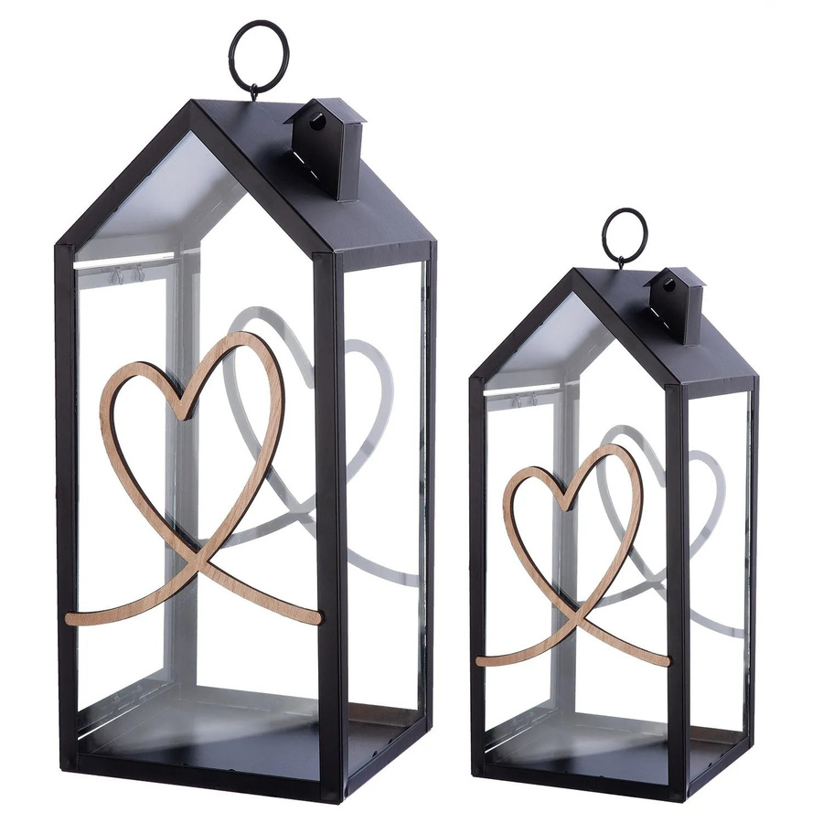 Gilde 2er Set Laternen Heart Schwarz aus Metall und Glas, Höhe: 32 cm, Breite: 14 cm - Bild 2