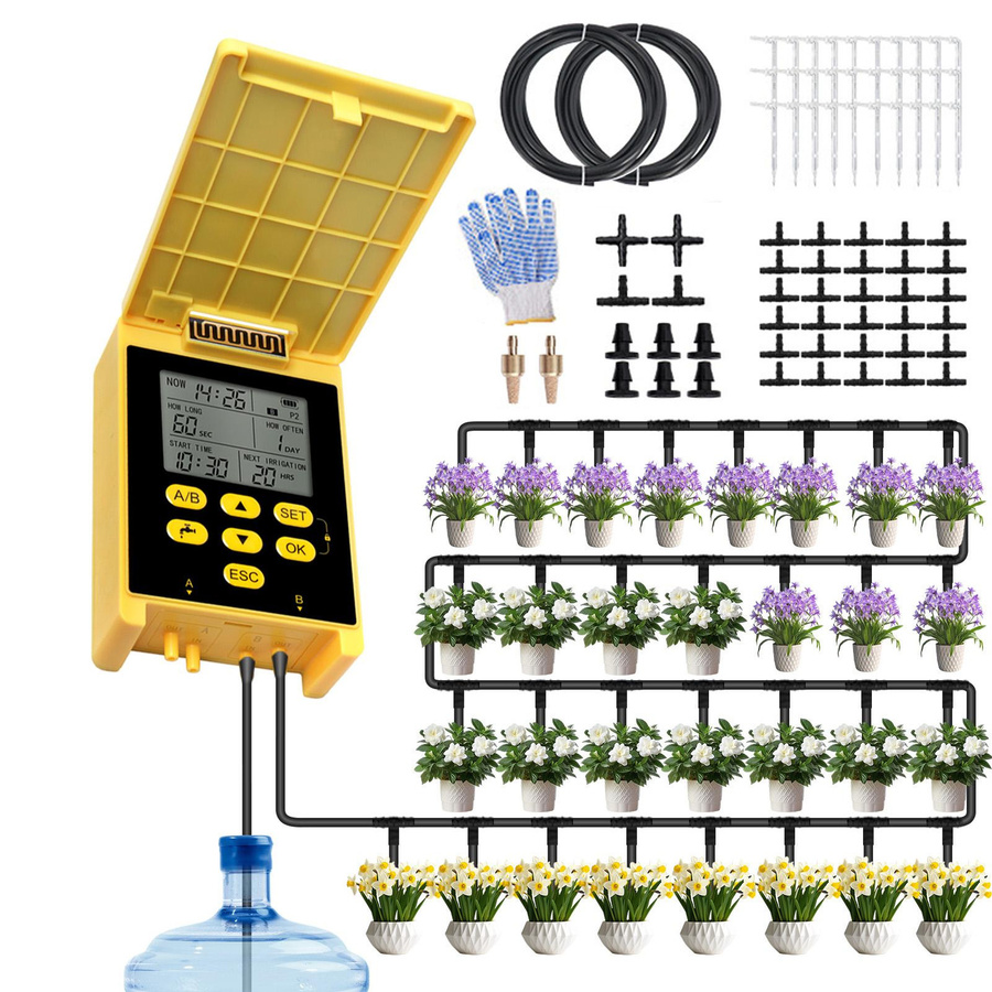 GoolRC Solar-Tropfbewässerungssystem mit Doppelpumpen, digitalem regensensierendem Anzeigebildschirm und Kindersicherung für 20 Topfpflanzen - Bild 7