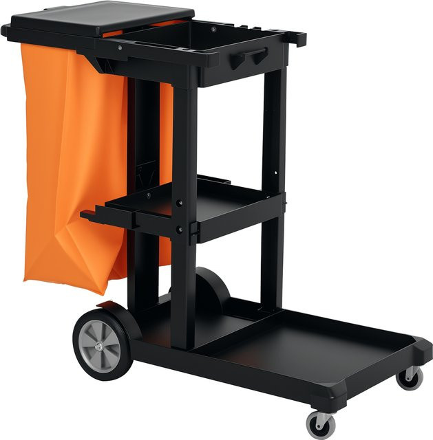 HOMCOM Reinigungswagen Schwarz mit 3 Ablagefächern, Müllsack mit Abdeckung und Rollen, B/T/H: 121 x 50,5 x 100 cm - Bild 1