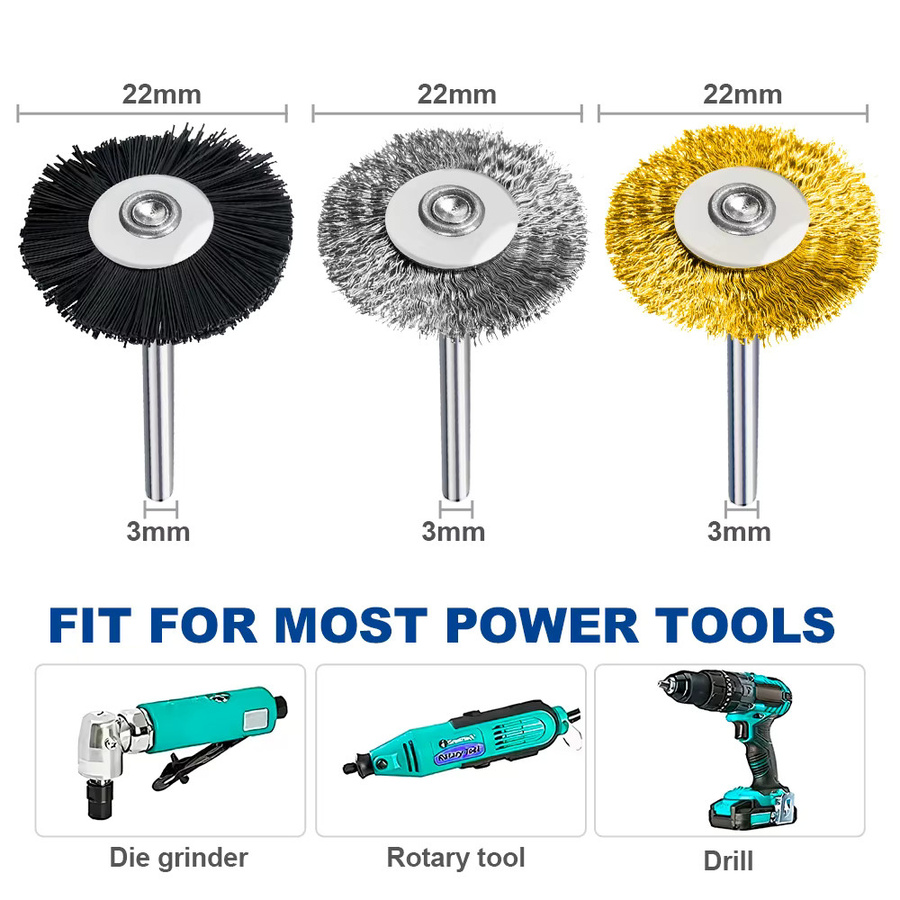 xcan Polierdrahtbürsten-Set aus Edelstahl und Messing mit 22 mm Durchmesser für Dremel-Zubehör, Multicolor, 10 Stück - Bild 3