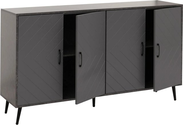 MCW Sideboard N89 in Grau mit Fischgrätenmuster und Marmor-Optik, B/H/T: 150 x 88 x 40 cm - Bild 2