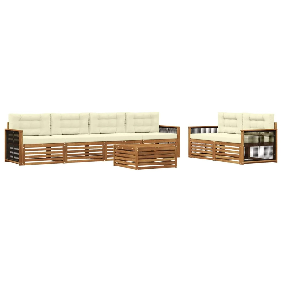 vidaXL Outdoor-Sofagarnitur aus massivem Akazienholz in U-Form mit Kissen, Farbe Beige und Natur - Bild 2