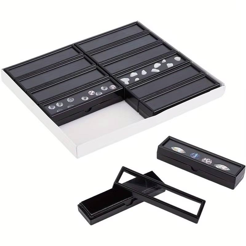 Lesaiyarr Edelstein Display Aufbewahrungsbox aus Glas, 12 Stück, transparent und schwarz, zur Präsentation von Schmuck, Diamanten und Münzen - Bild 5
