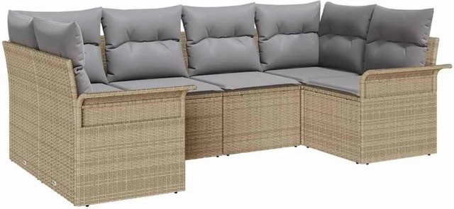 vidaXL Garten-Sofa-Set aus Polyrattan in Beige, 6-teiliges L-Shape Lounge-Set mit Kissen für Garten, Terrasse und Balkon - Bild 1