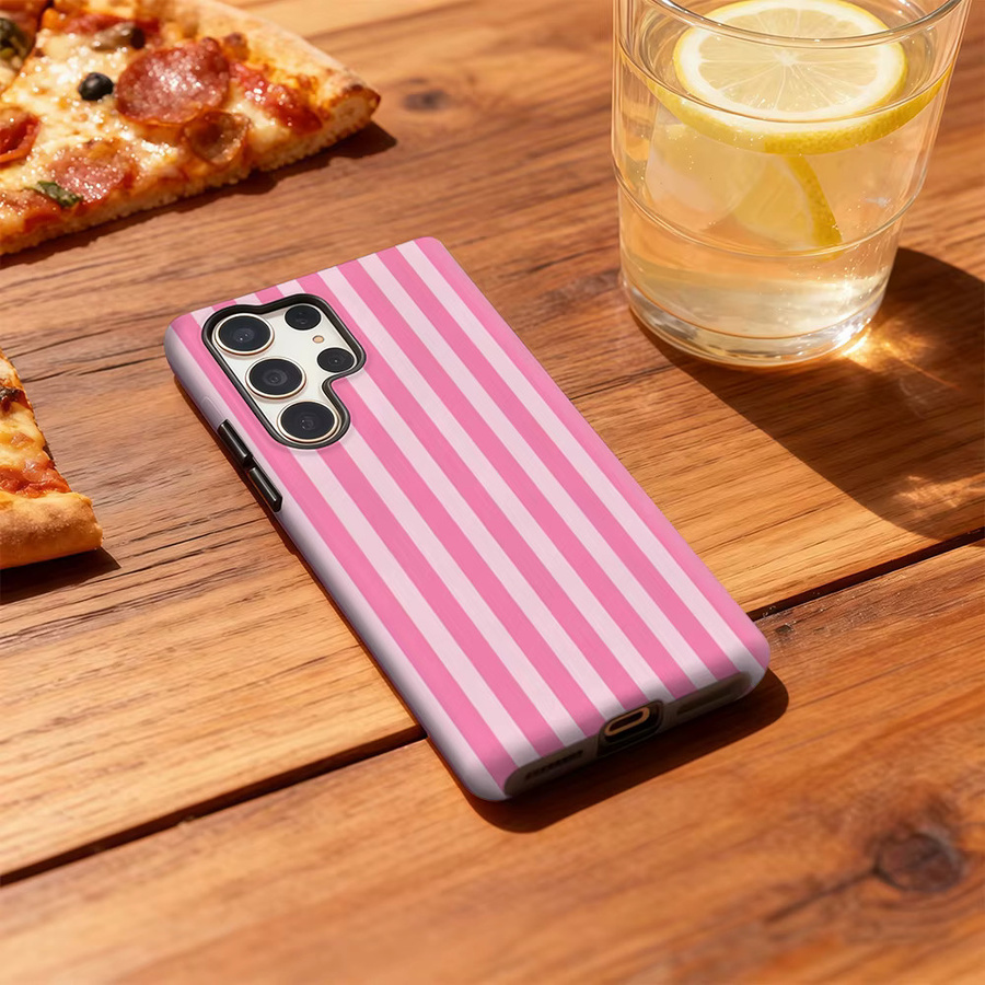 Stoßfeste doppellagige Handyhülle Candy Stripe Blush für Samsung Galaxy S25 Ultra, S24 und S23 Ultra Plus in Pink - Bild 3