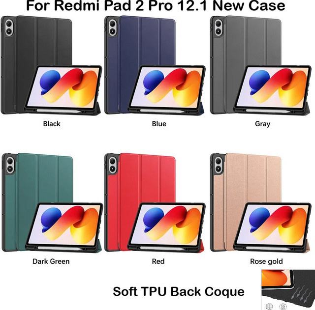 Xiaomi Schutzhülle aus PU-Leder für Redmi Pad 2 Pro 12,1 Zoll mit Stifthalter und weicher TPU-Rückseite, Schwarz - Bild 1