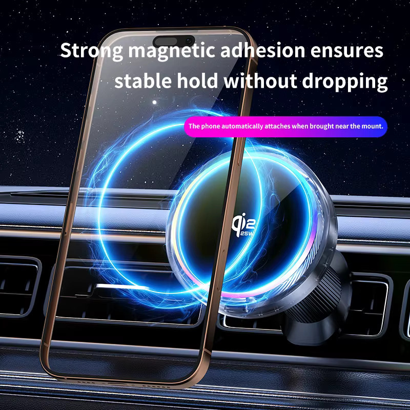 VIKEFON Magnetische Qi 2.2 25W Drahtlose Ladestation mit RGB-Licht und Luftkühlung für MagSafe iPhone, Schwarz - Bild 3
