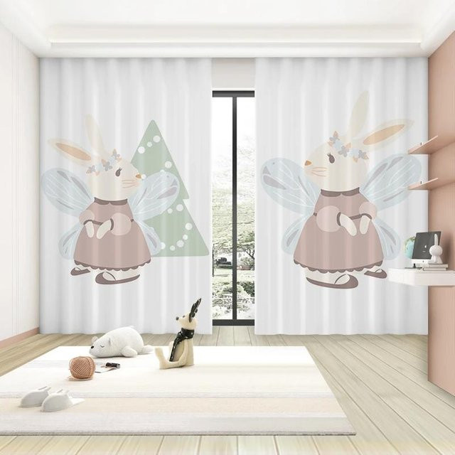 Yiran Furniture Verdunkelungsvorhänge Rosa Hase und Mond Design, 2er-Set mit Ösen, Breite: 55 cm, Höhe: 120 cm - Bild 1