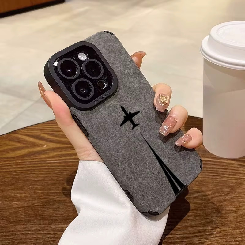Stoßfeste Leder-Silikonhülle für Apple iPhone mit Linsenschutz in Grau - Bild 1