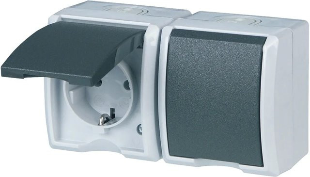 REV AquaForm Aufputz-Schalter Grau IP44 aus Kunststoff - Bild 1
