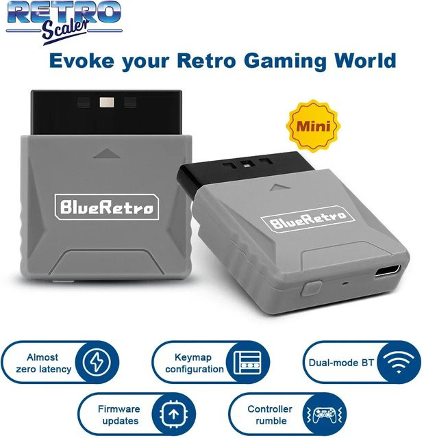 RetroScaler Mini Blueretro Receiver Adapter in Rot für PS1 PS One PS2 kompatibel mit 8bitdo PS4 PS5 und Xbox Series X Wireless Controller - Bild 1