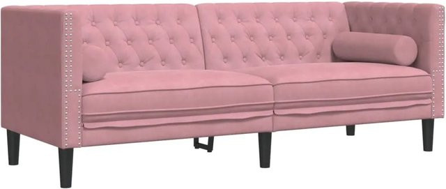 vidaXL Chesterfield-Sofa 3-Sitzer aus Samt in Rosa mit Nackenrollen und Massivholzrahmen, B: 194,0 cm, H: 74,5 cm, T: 70,5 cm - Bild 1
