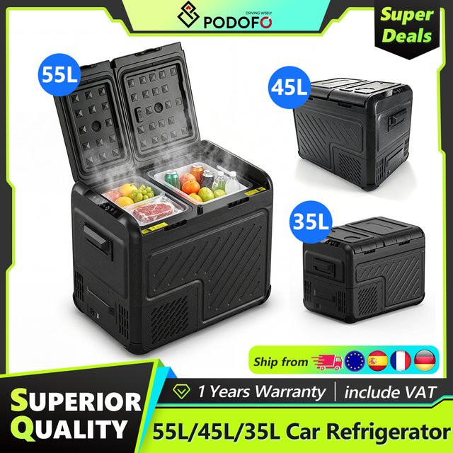 Podofo Kompressor-Kühlschrank tragbare Eisbox in Schwarz für Auto, Reisen und Outdoor, 12/24V DC und 110-240V - Bild 1