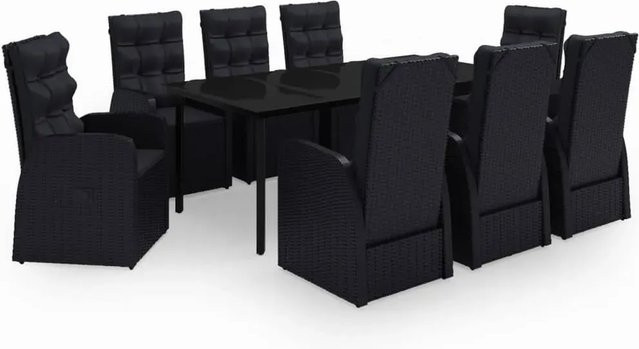 vidaXL 9-teilige Garten-Essgruppe aus PE-Rattan und Glas in Schwarz mit Kissen - Bild 1