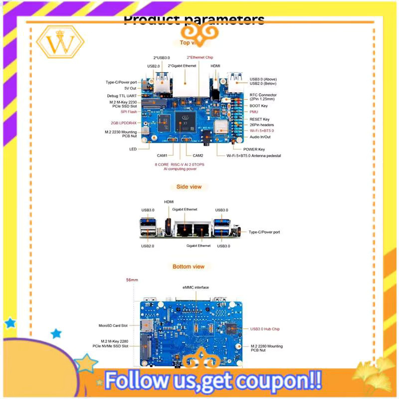 Orange Pi RV2 Single Board Computer mit 8-Core RISC-V CPU, 2GB DDR4, 2TOPS AI, Wi-Fi und Bluetooth 5.0 in Blau - Bild 3