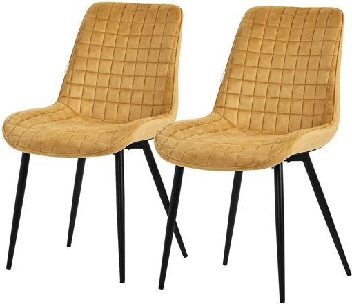 ML-Design Esszimmerstuhl 2er Set in Senfgelb mit Samtbezug und Stahlbeinen - Bild 1
