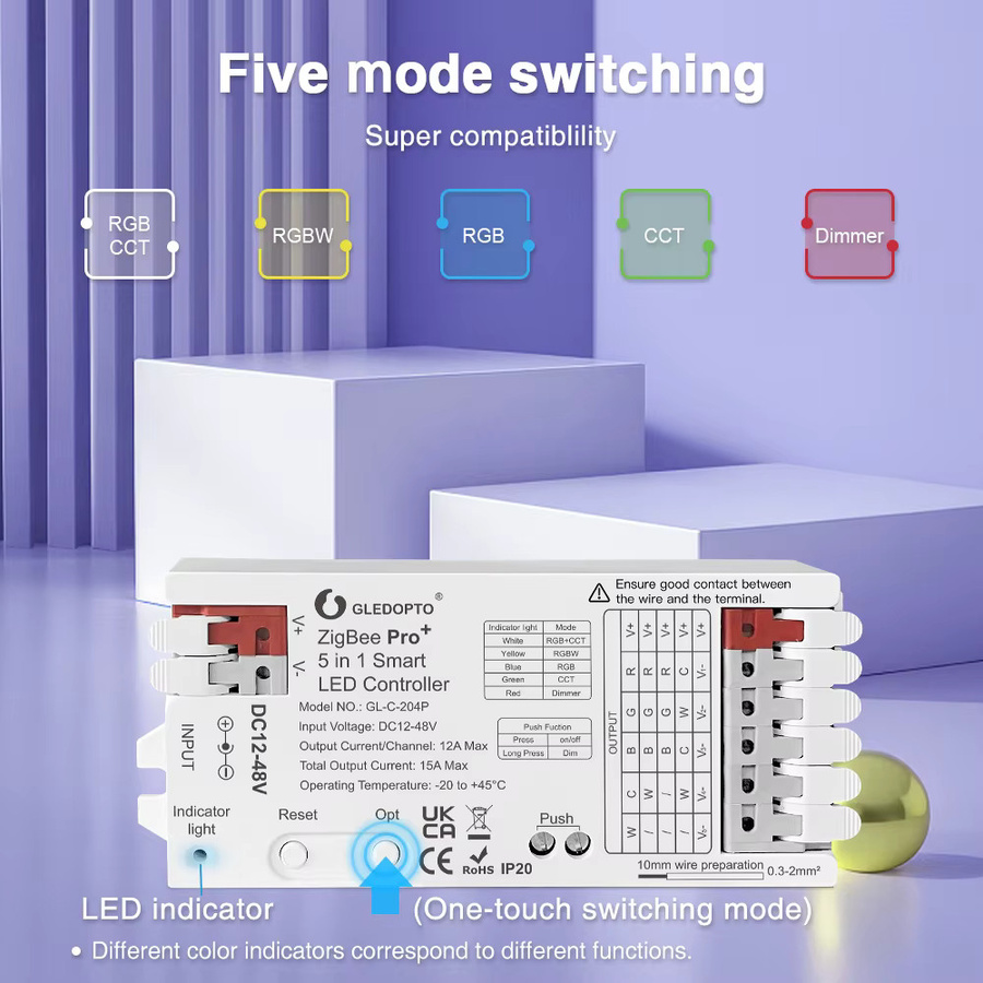 GLEDOPTO ZigBee 3.0 Pro LED-Controller DC 12-48 V mit 5-in-1 Modi für RGBCCT, RGBW, RGB, WW und CW Dimmen - Bild 2