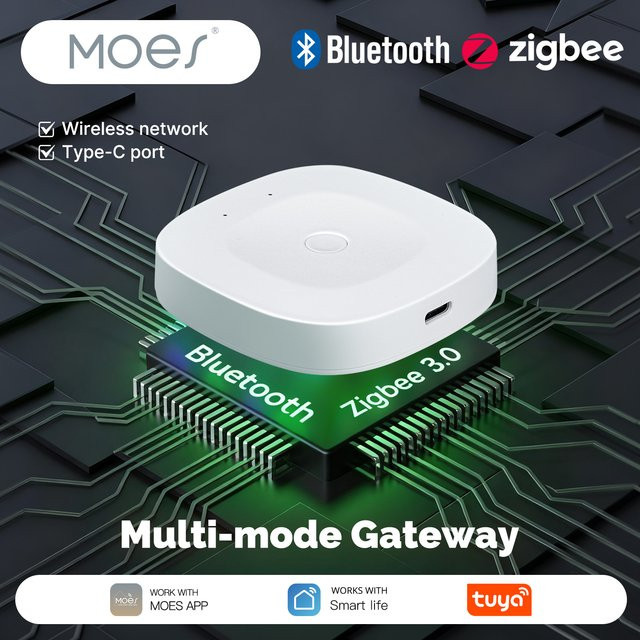 MOES Tuya Smart ZigBee Bluetooth Multi-Mode Gateway Hub in Weiß mit USB-C Anschluss für Alexa und Google Home - Bild 1