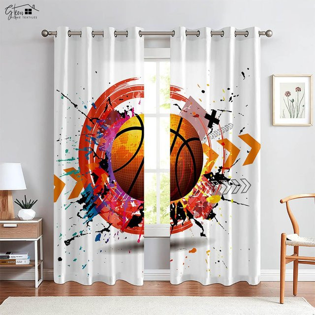 2er-Pack Basketball Dekorative Vorhänge mit 3D-Druck von Yiran Furniture, halbtransparent, Mehrfarbig, B: 50 cm, H: 130 cm - Bild 1