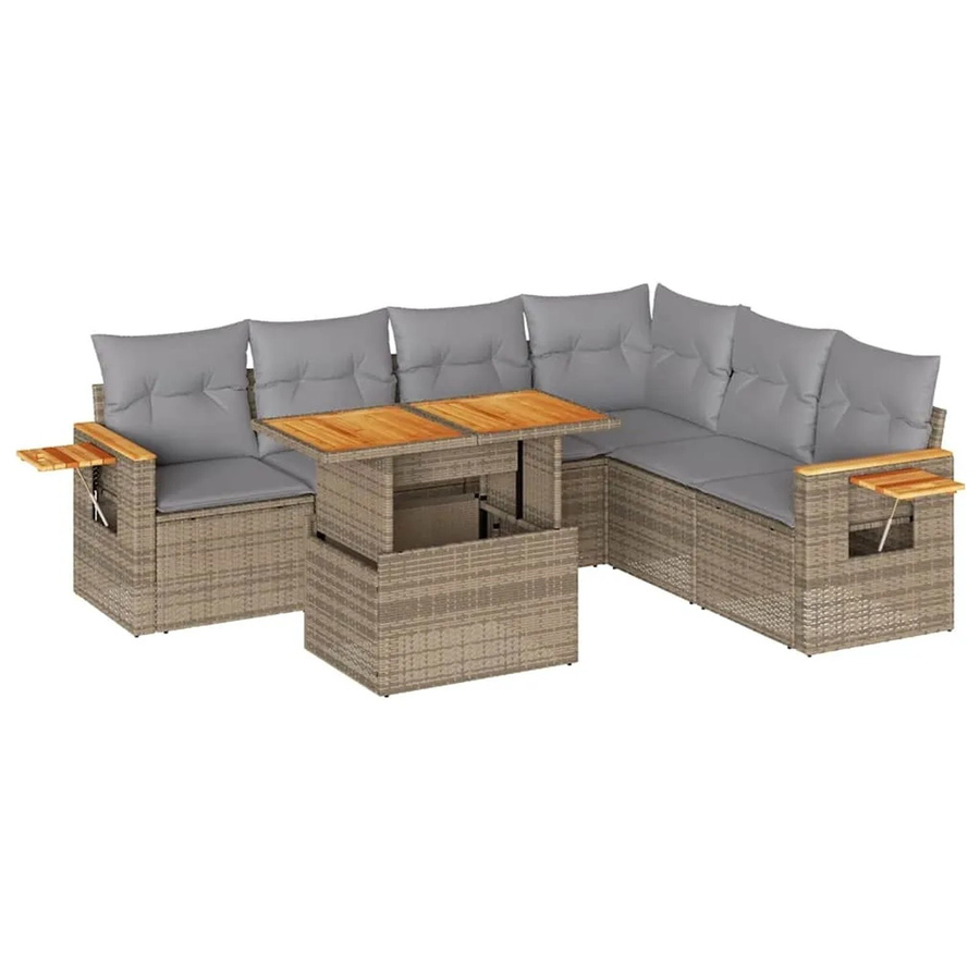 vidaXL 7-teilige Garten-Sofagarnitur aus Poly-Rattan und Akazienholz in Beige-Grau - Bild 2