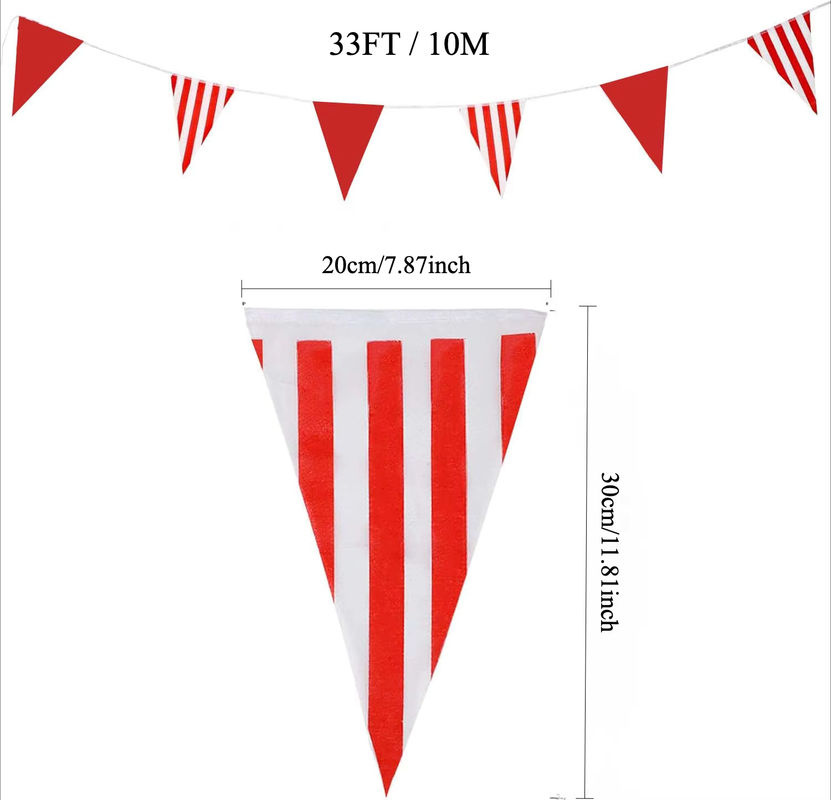 20 Stück rot-weiß gestreifte Karnevals-Wimpelkette aus Kunststoff, wasserdichte geometrische Dreieck-Wimpel für Geburtstag und Zirkus-Party-Deko - Bild 2