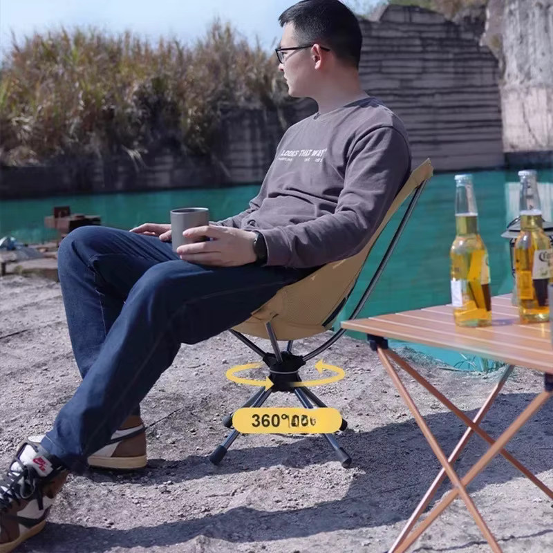 TINSOL Drehstuhl für den Außenbereich, abnehmbarer Camping-Klappstuhl mit Angeltasche in Schwarz - Bild 3