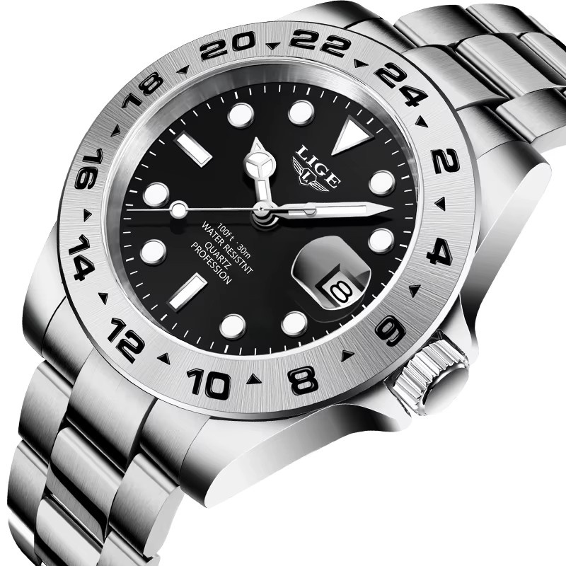 LIGE Chronograph, Quarz, Edelstahl, Schwarz, Herren - Bild 6