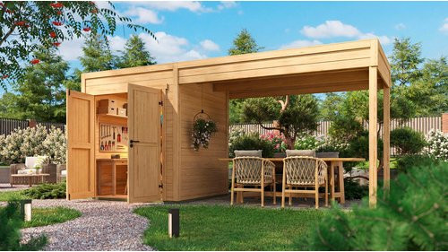 WEKA Gartenhaus Batu in Naturfarben Braun, B/T/H: 550 x 400 cm - Bild 1