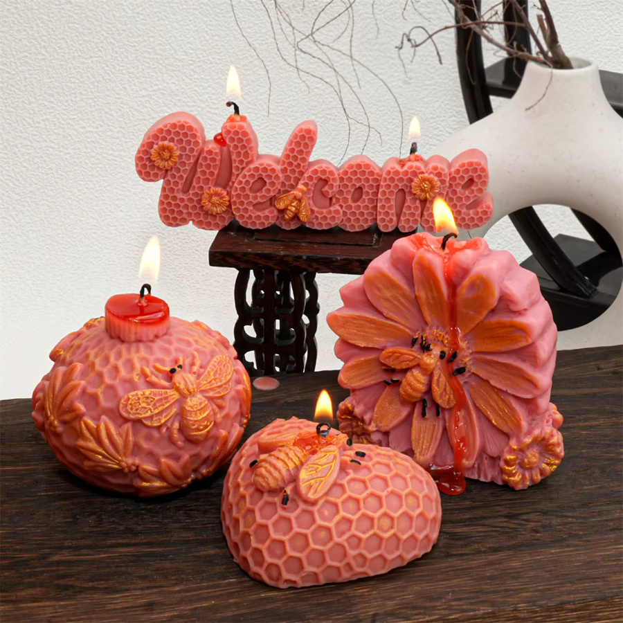 Silikonform für 3D Wabenkugel Kerzen in Pink zur Herstellung von handgemachten Kerzen und Gipsfiguren - Bild 4
