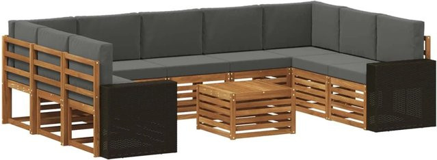 vidaXL Sofagarnitur L-Form aus Massivholz Akazie in Natur und Anthrazit mit Polsterkissen - Bild 1