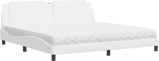 vidaXL Bett mit Matratze aus Kunstleder in Weiß, B/T: 200 x 200 cm - Bild 1