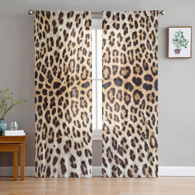 Yiran Furniture Transparentes Tüll-Fenstervorhang mit Leoparden- und Schneeflocken-Design, Organza-Voile-Vorhang für Wohnzimmer und Schlafzimmer, Farbe: Mehrfarbig, B: 135 cm, H: 185 cm - Bild 1